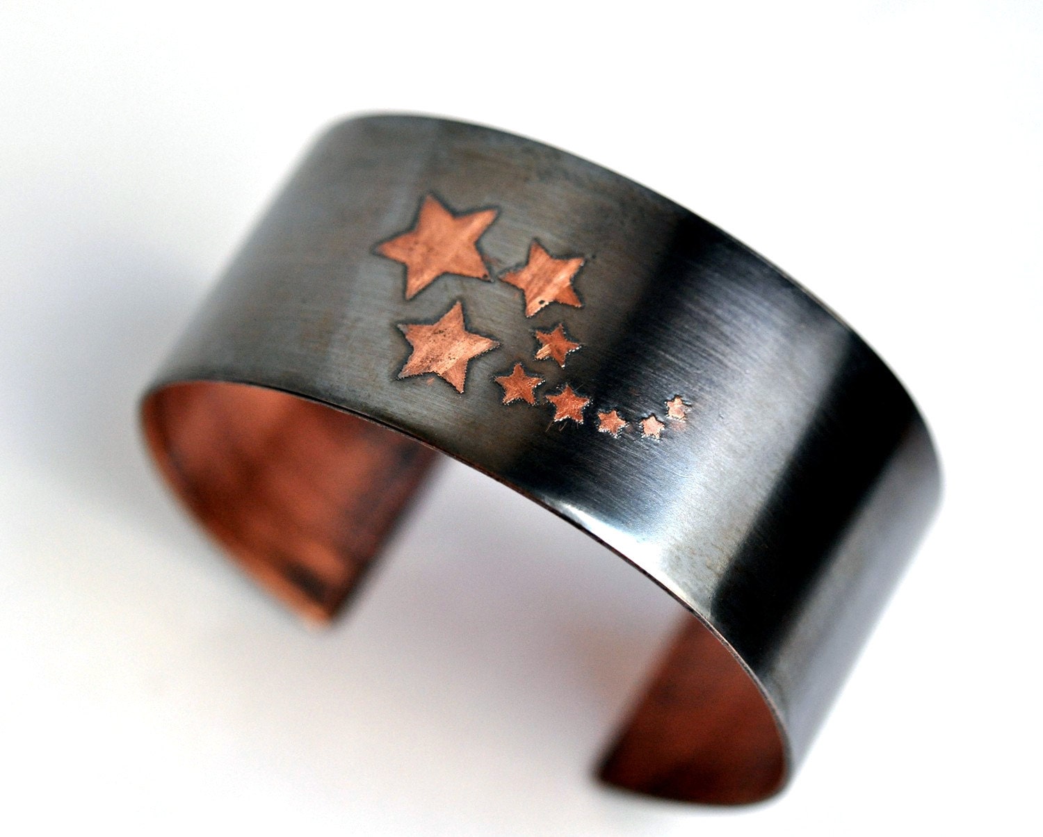Handmade Copper Cuff Bracelet Stars Etched in Copper