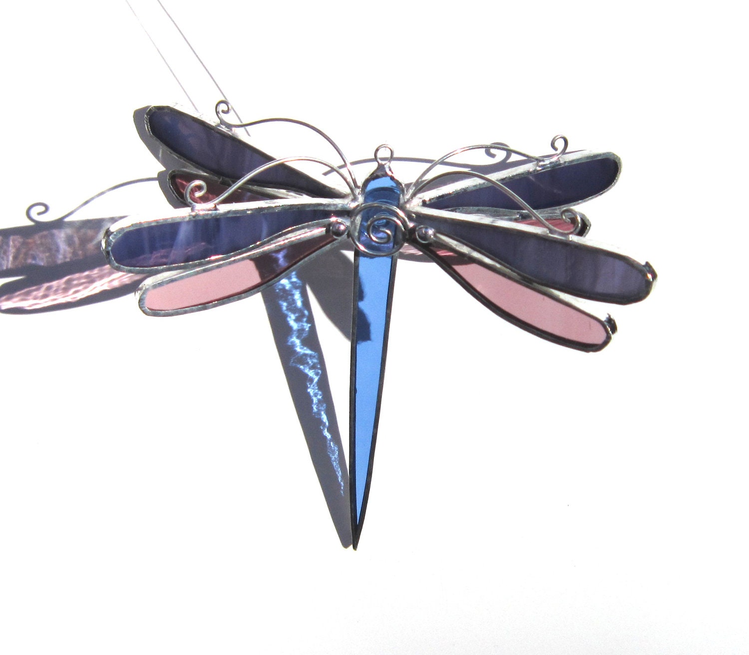 Spring Wings - Small 3D Stained Glass Dragonfly Twirl - Pastel Home Garden Decor Suncatcher Yard Art Hanging Decoration (Made to Order)