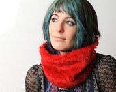 Bright Red Scarf - Cowl Neckwarmer  in Red Faux Fur - Winter Tube Scarf