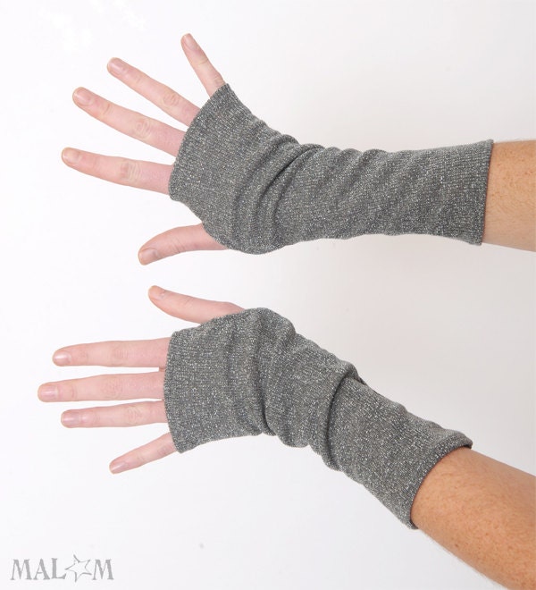 Silver knit armwarmers - silver armwarmers - glitter grey