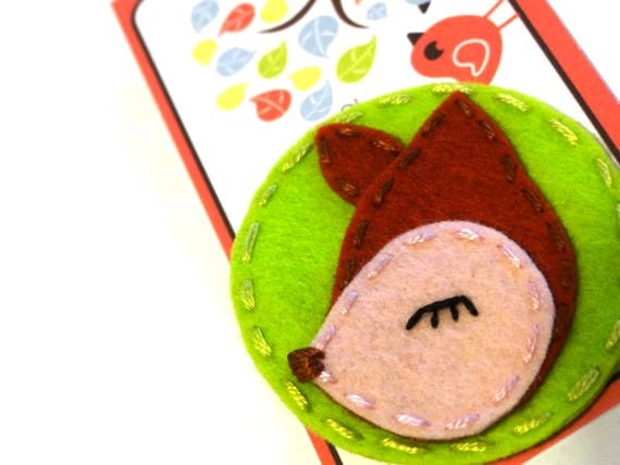 Hand Embroidered Wool Felt Hair Clip - Deer 03