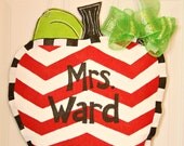 Chevron Apple Burlap Door Hanger Decoration HUGE - Polka Dots Back to School Teacher Classroom Decoration