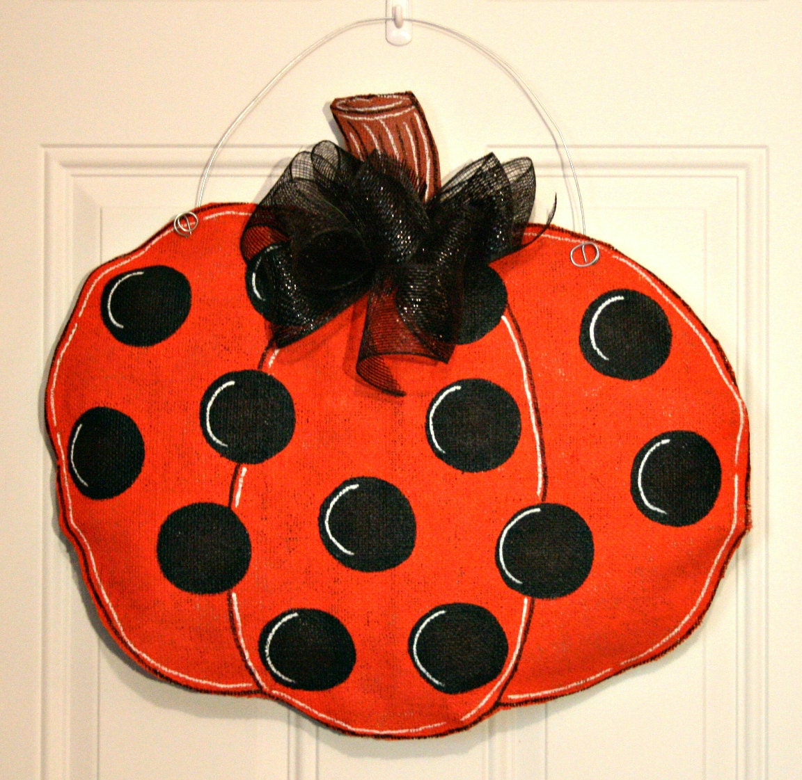 Fall Autumn Pumpkin Burlap Door Hanger Decoration HUGE - Polka Dots Halloween