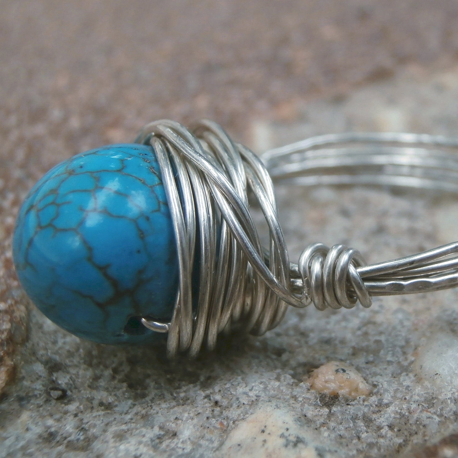 Sterling Silver Turquoise Ring, Size 7 CHUNKY Ring, FUNKY, RUSTIC, Boho Jewelry, Organic, Natural Jewelry