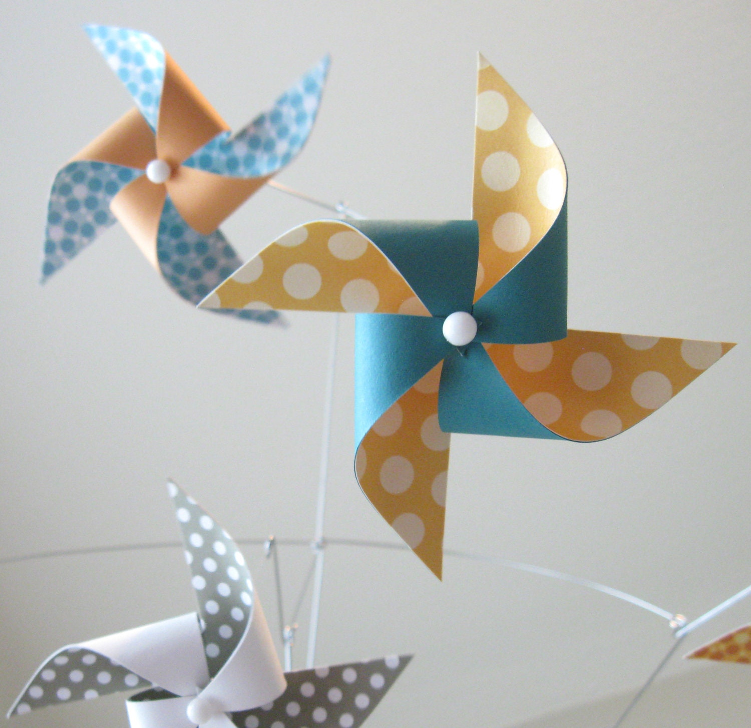 Baby Boy or Girl Mobile / Nursery Mobile / Crib Mobile / Pinwheel Mobile / Blue, Orange, Turquoise, Grey and White: Tallulah