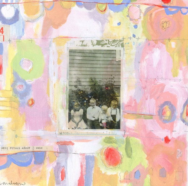 ORIGINAL mixed media painting- maggie, jack, emma & teddy