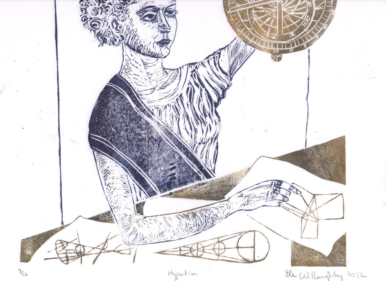 Linocut History of Math and Astronomy - Hypatia