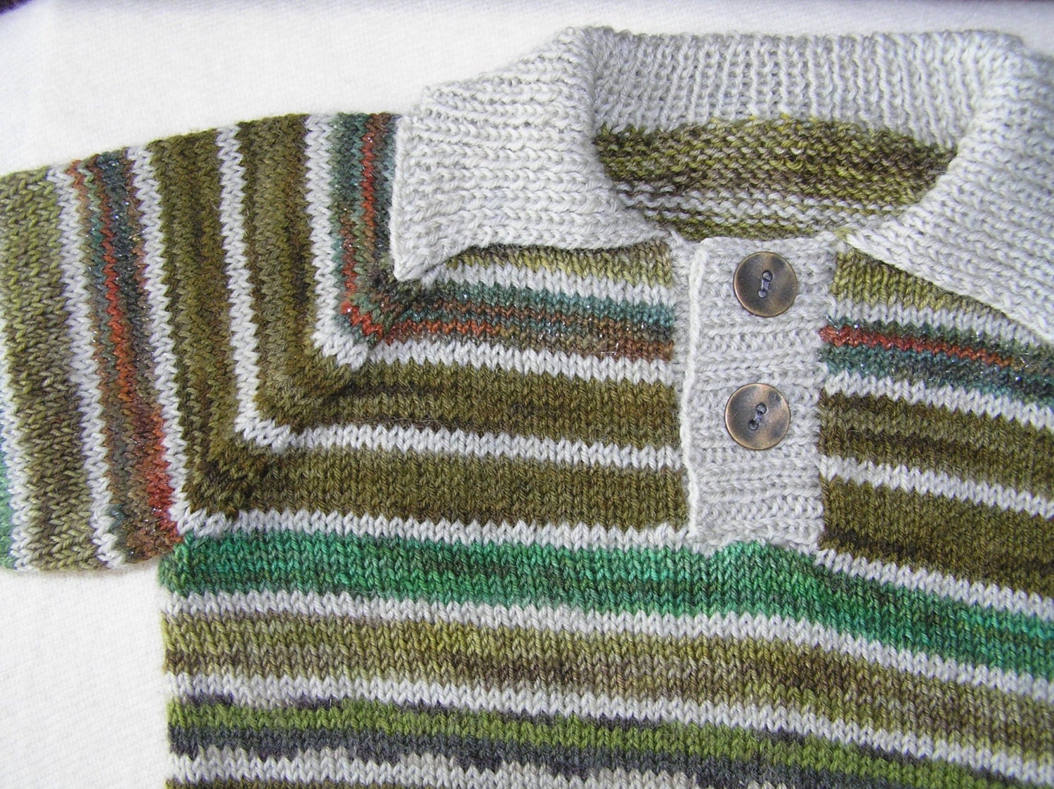Handknitted striped baby sweater, green, cream