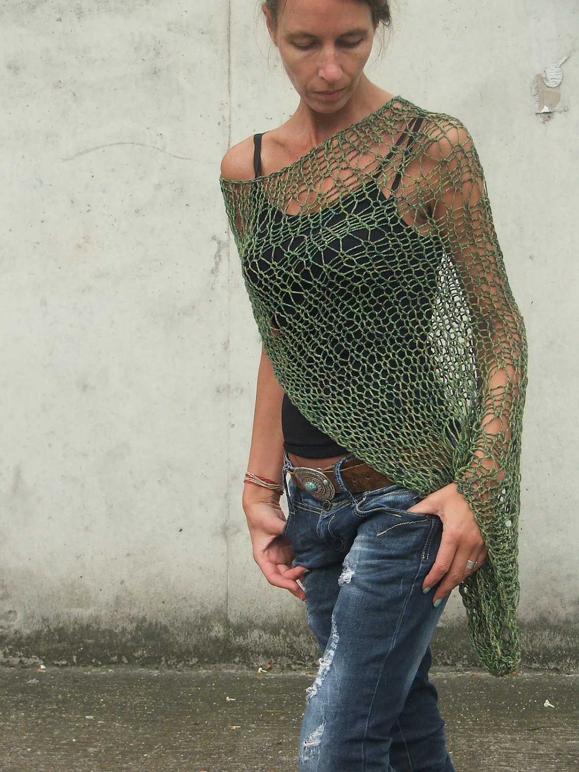 Army green Loose weave cotton shrug 6 left in this shade