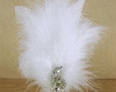 Flapper Headband Feather Crystals White Wedding Bridal Halloween Flapper Burlesque Costume Accessory