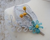 Handmade with vintage beaded part & mimosa flowers brooch