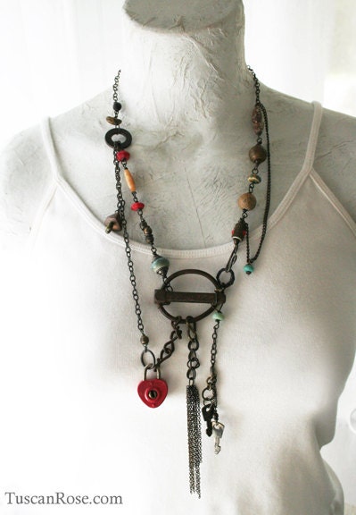ON SALE - Heart Shaped Lock - urban Gypsy Talisman Necklace