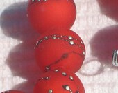 Handmade Glass Lampwork Beads, jewelry supplies, 12mm Orange/Red/Silver/Etched/Frosted
