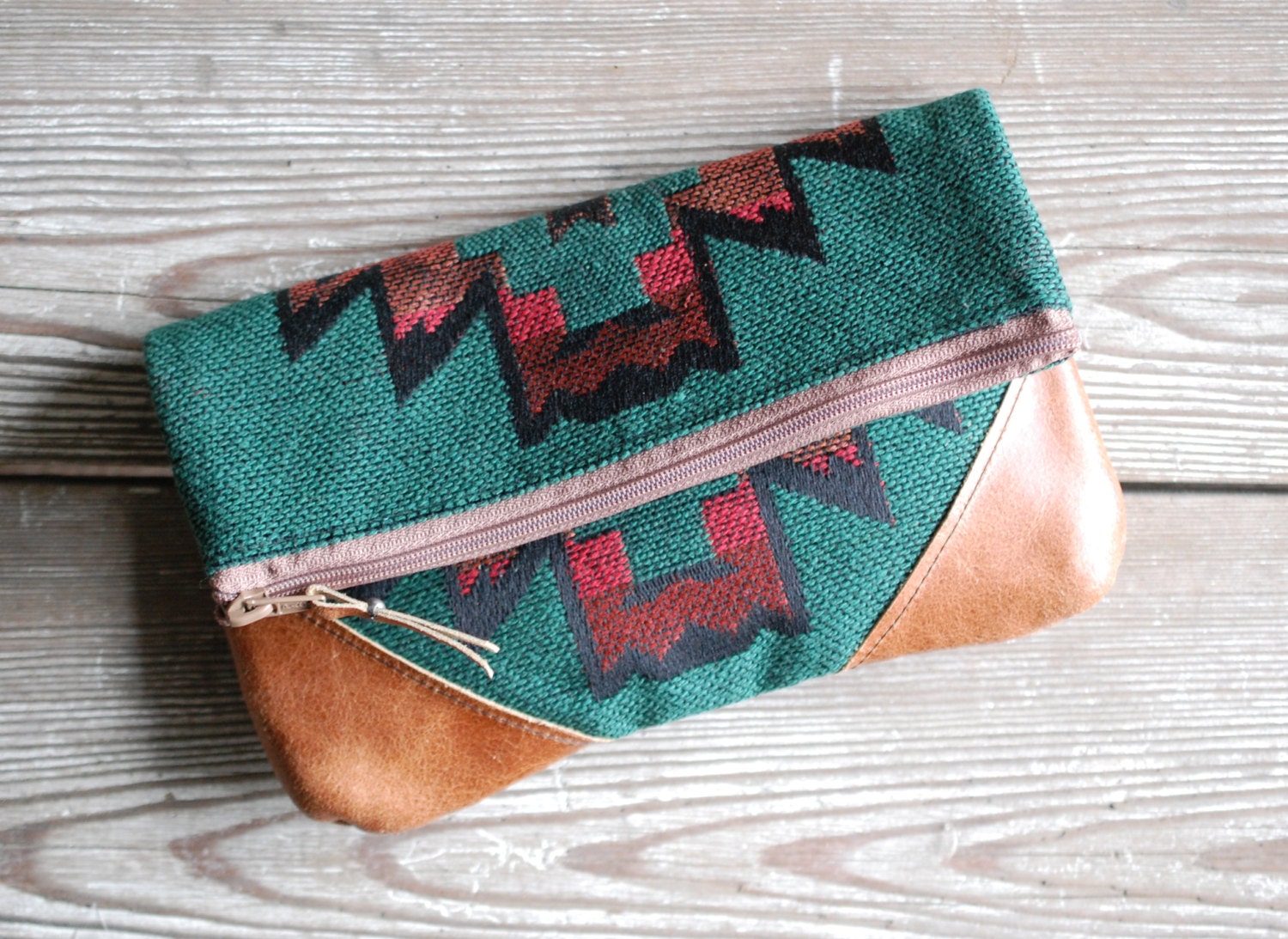 Southwestern Leather Fold-over Clutch