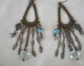 Repurposed vintage blue rosary parts chandelier earrings