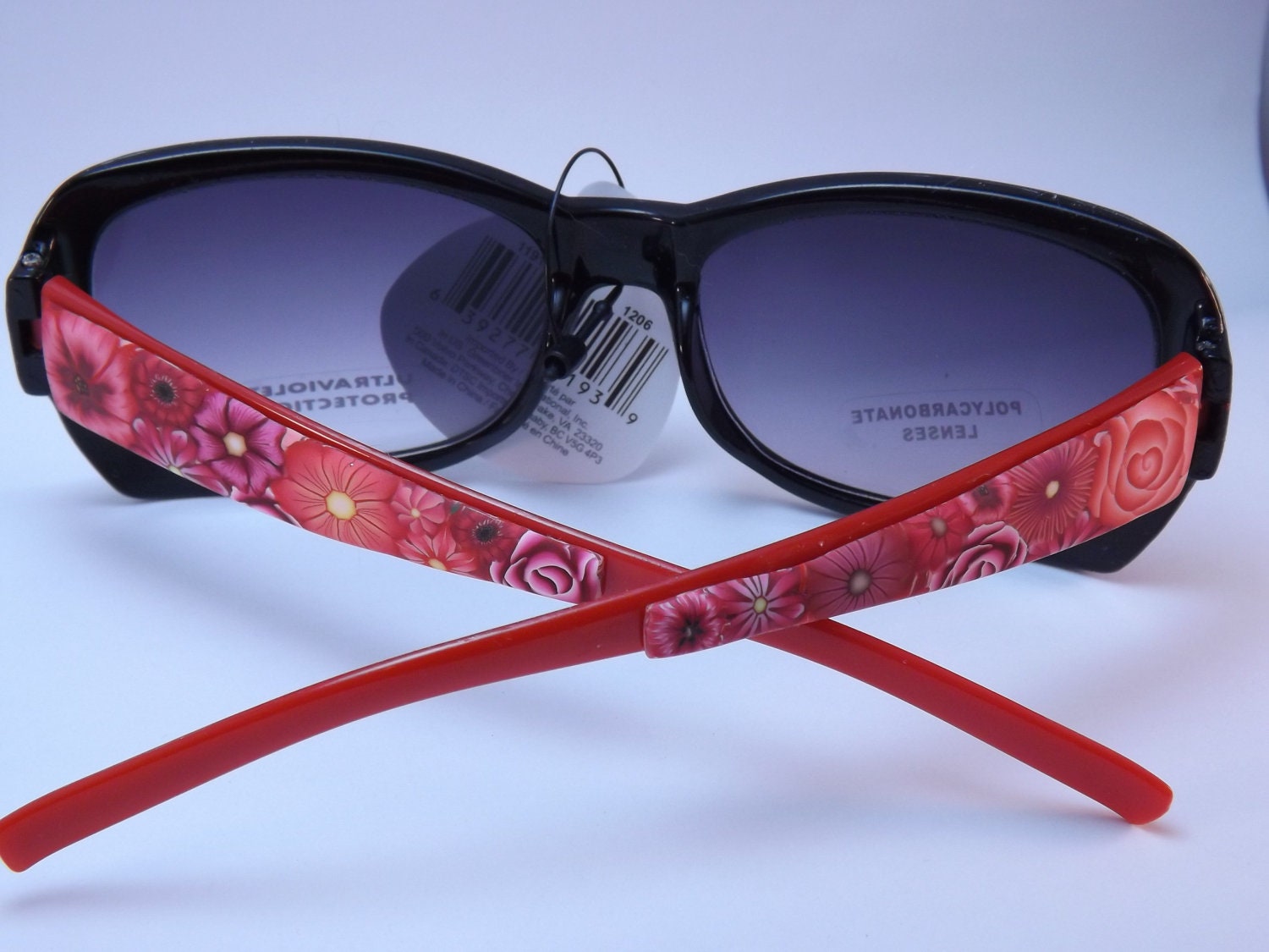 Handcrafted Polymer Clay Embellished Sunglasses, Red Millefiori Floral