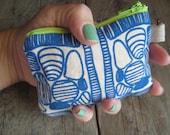 Coin Pouch Screenprint Seashells on Canvas Original Design Reclaimed Lining