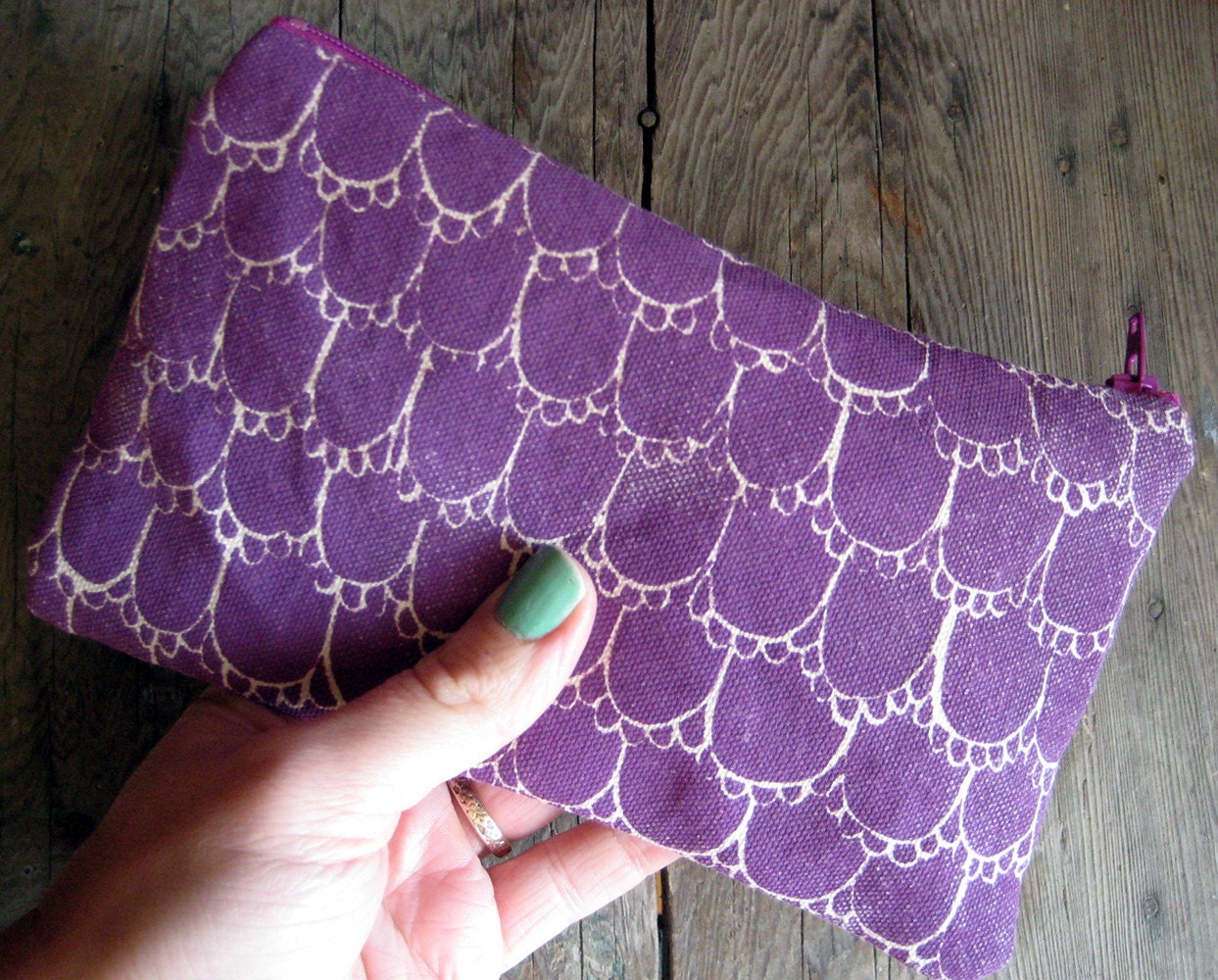 Hand Printed Zipper Pouch Screenprint of Original Drawing One of a Kind