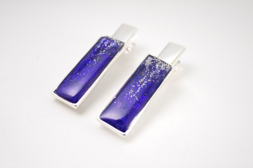 Purple Sparkle Alligator Hair Clips  made with UV Resin