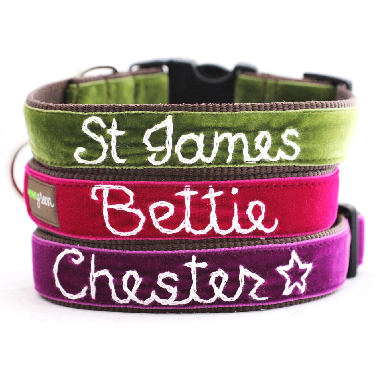 Personalized Velvet Dog Collar (14 colors to choose from) Hand Embroidered with your dog's name