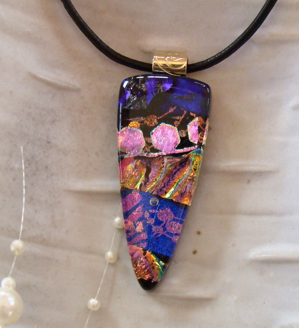 Fused Dichroic Glass Pendant, Glass Jewelry, Purple, Pink, Necklace Included, One of a Kind
