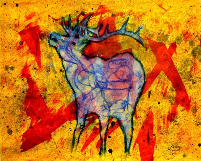 Elk,  Abstract 16x20 original acrylic painting on canvas