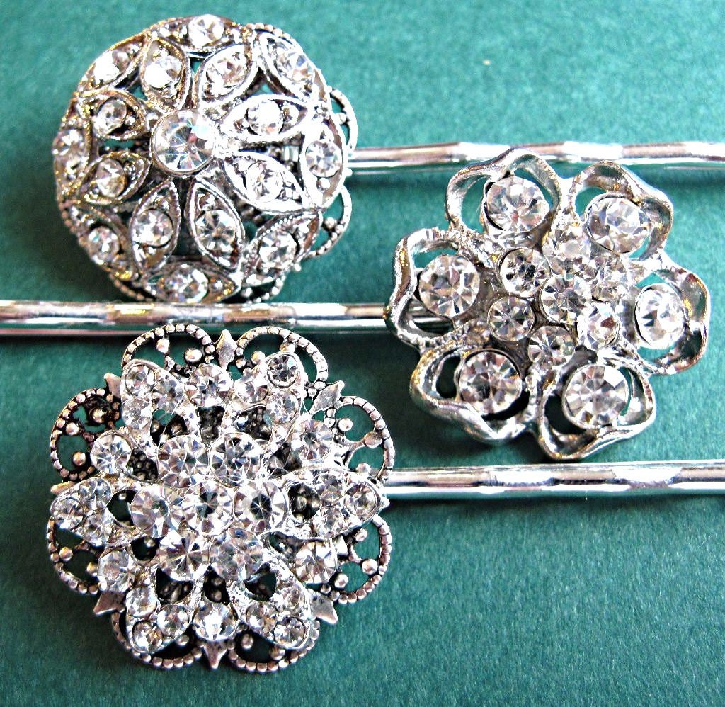 Wedding Hair Pins, Crystal Hair Accessories, Bridal Hair Clips, Vintage Style Hair Pins, Set of 3