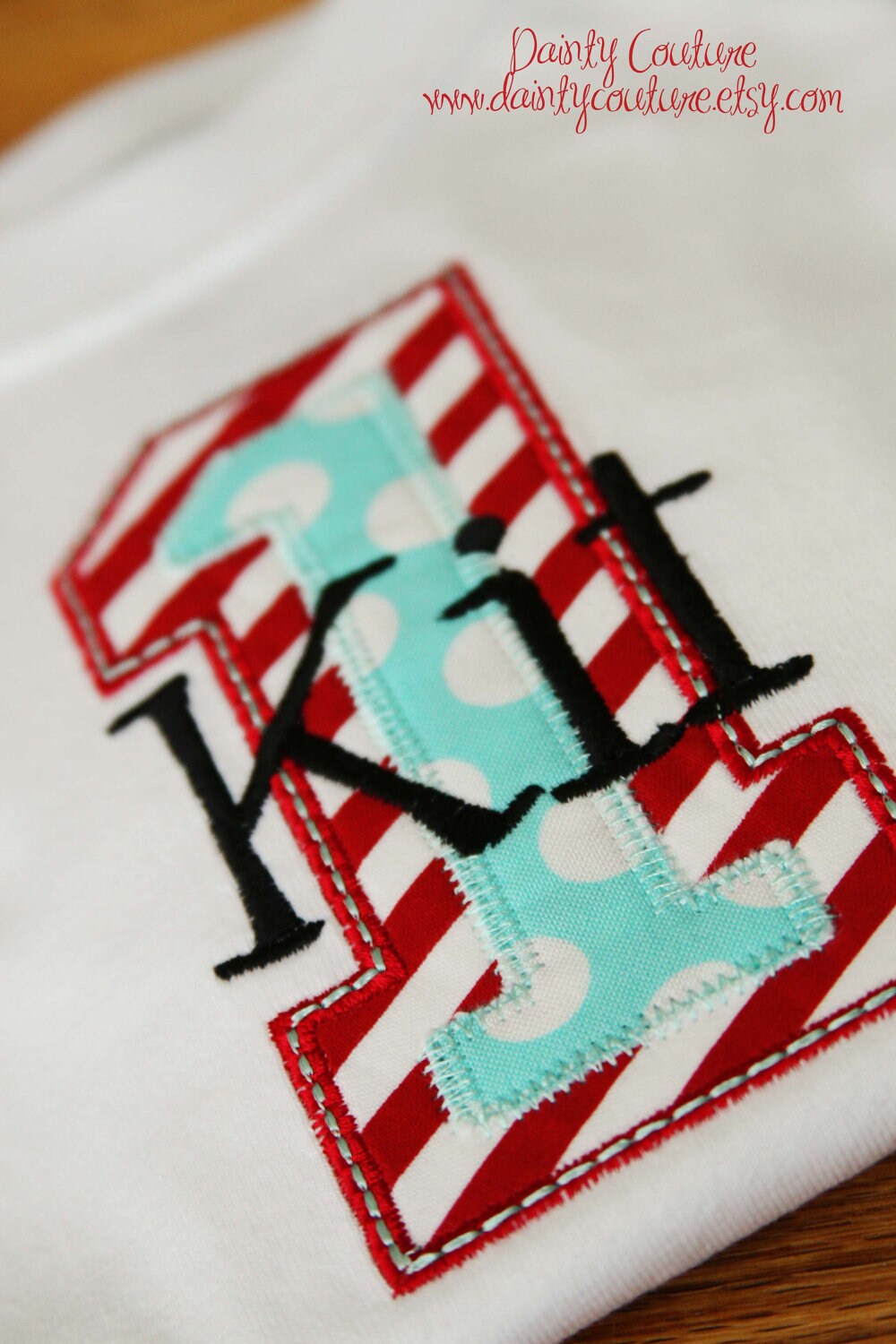 First Birthday Party Shirt - Darling aqua and large white dots with red and white stripes - Free personalization