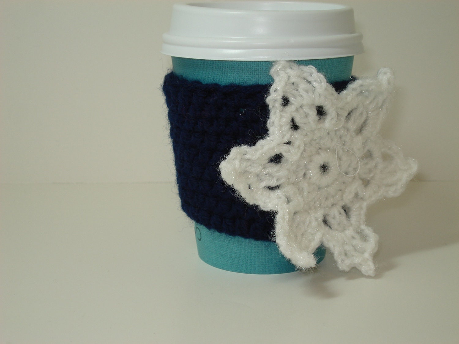 Cup Cozy for Take-Out Cup, Navy Blue with White Flower - Buy 2 Get 1 Free