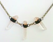 Clear Quartz Necklace, Quartz Crystal Necklace, Crystal Charm Necklace, Rough Cut Crystal Pendant, Crystal Talisman Necklace, Soldered Cryst