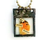 Moth Wings Necklace Fly Away Home Necklace Soldered Specimen Pendant Orange Wing Necklace Collage Art Jewelry Moth Charm