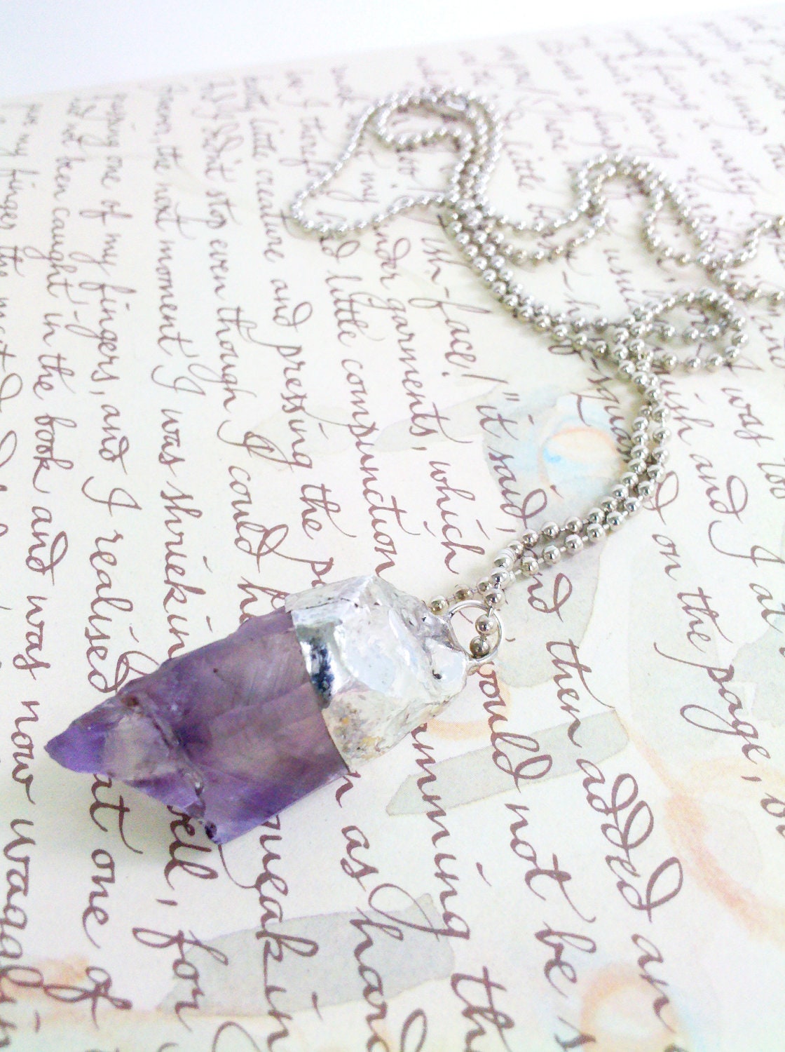 Amethyst Purple Crystal Necklace, Soldered Crystal Pendulum, New Age Gypsy Style Necklace, Spiritual Necklace, Rough Cut Amethyst Stone