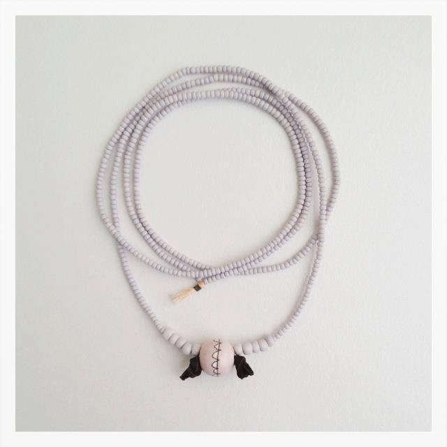 LOLA Lavender & Scallops Necklace leather, purple, Czech seed beads, wood bead