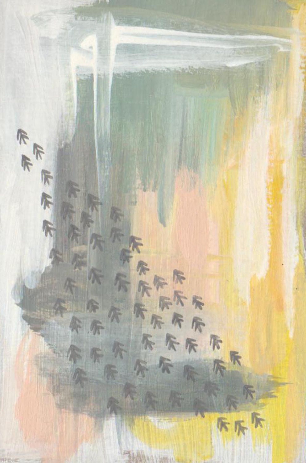 abstract painting on paper- leaving