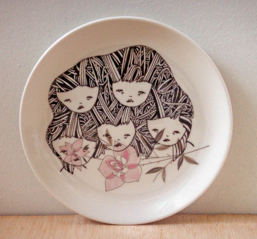 hand painted plate- original drawing illustration