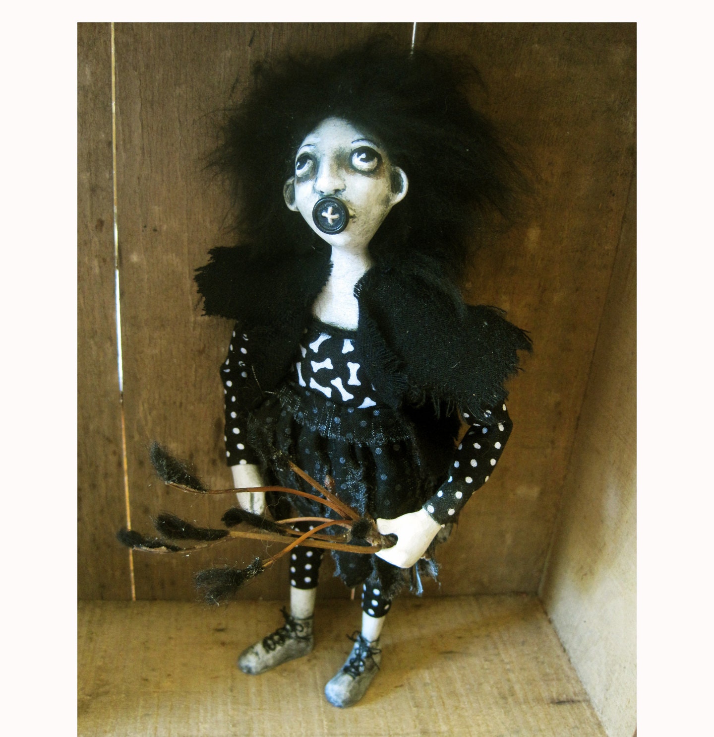 Ooak GOTH Florist fantasy girl art doll handmade sculpture