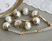 Vintage assemblage rhinestone beaded pearl wrap bracelet.tiedupmemories