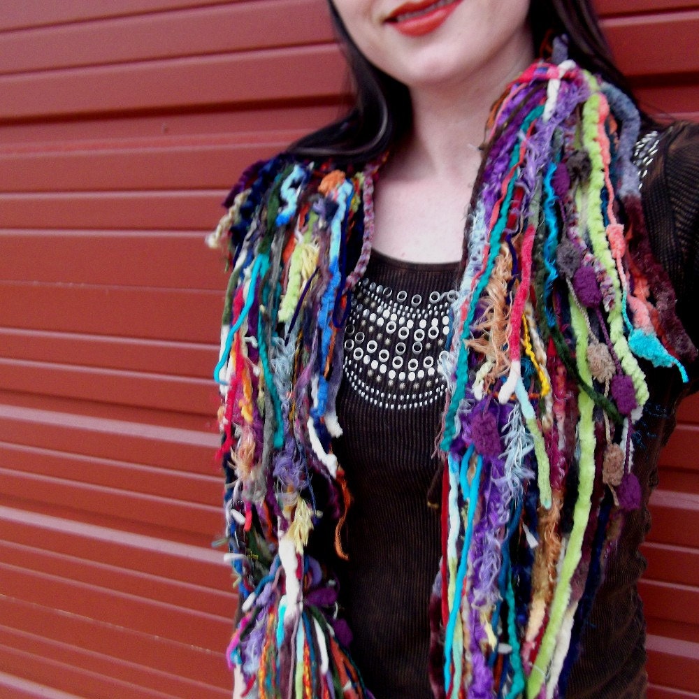 Boho Infinity Scarf Feathered Fringe Tribal Scarf, Colorful Infinity Scarf Accessories
