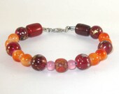 Orange Pink and Red Bead Bracelet