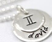 Beveled Edges, Personalized Necklace, Name and Zodiac Symbol, Modern Zodiac, Sterling Silver Jewelry, Personalized Necklace, Zodiac Jewelry