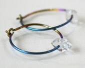 22 Gauge Rainbow Niobium Hoops with Herkimer Diamond Accent
