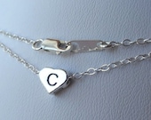 Petite Sterling Silver Initial Heart Children Necklace, Personalized, Monogram Necklace, Reversible, Initial Heart, Flower Girls Necklace