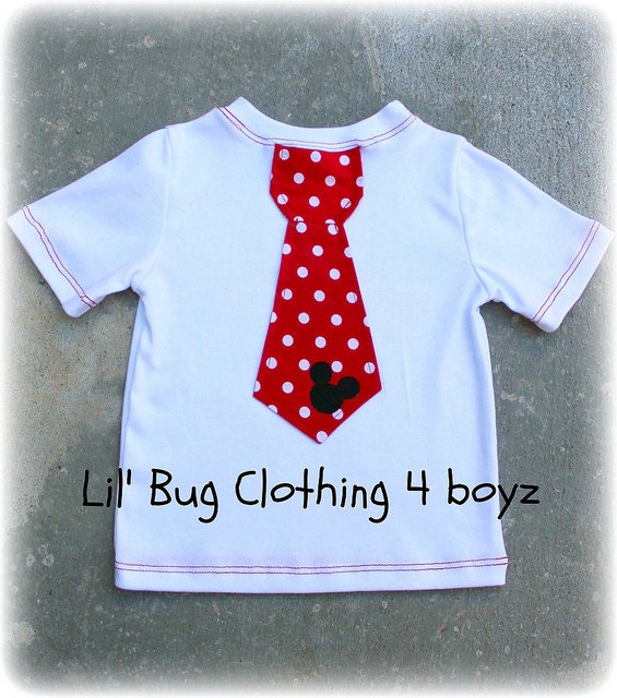 3m  Baby ONLY Custom Boutique Clothing Boys  Mickey  Mouse Red White Knit Polka Dot  and  Tie Tee