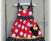Custom Boutique Clothing Red White Dot  Yellow Minnie Mouse Halter Dress Disney