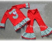 Christmas Personalized Knit Tee and Leggings Red Green Polka Dot Custom Boutique Clothing