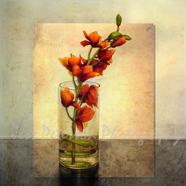 16x16 Canvas Gallery Wrap- Orange Flower Photography- rustic textured- fall colors wall art- autumn floral wall decor