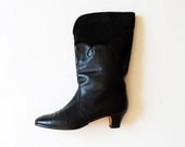vintage BLACK leather boot /  1980s novelty suede boots