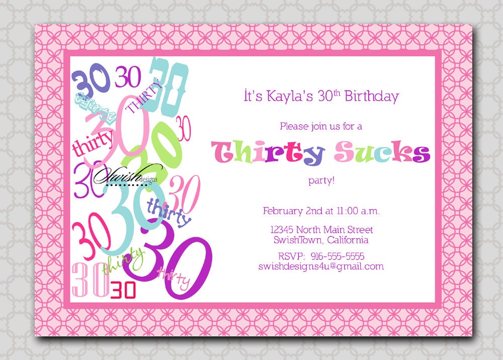 Thirty Sucks Birthday invitation - 30 sucks - over the hill printable party - digital Il_570xn