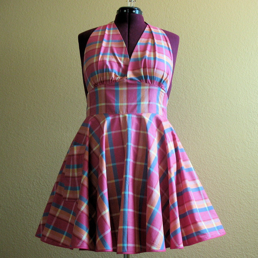 Rainbow Plaid 50s Halter Apron