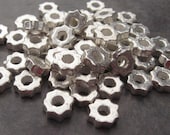 SILVER TINY GEARS Mykonos Greek Ceramic Large Holed Metalized Bead - 6mm  (10)